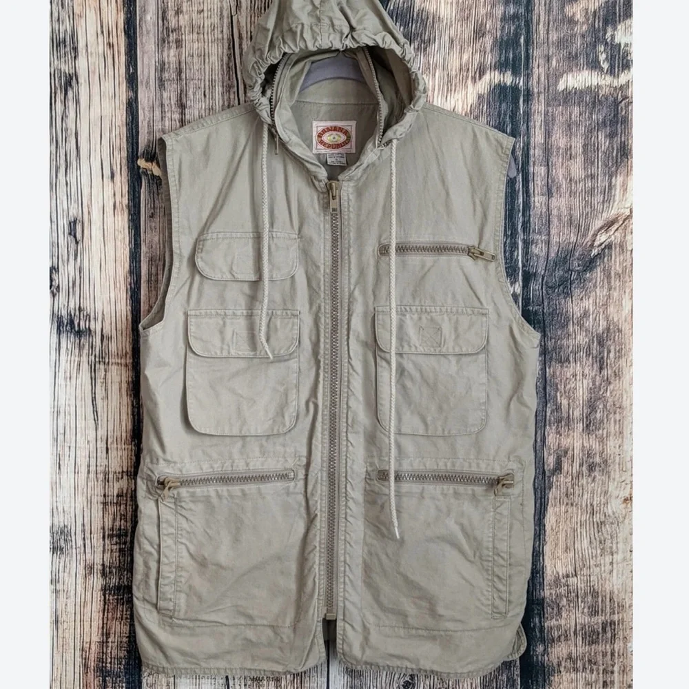 Vintage Banana Republic Men Safari Utility Bush Vest Hooded Hunting Fishing 80’s